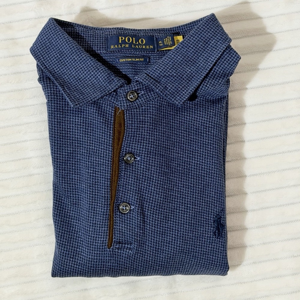 Polo Ralph Lauren Long Sleeve Custom Slim Fit Soft Touch Jersey Navy Polo Sz L